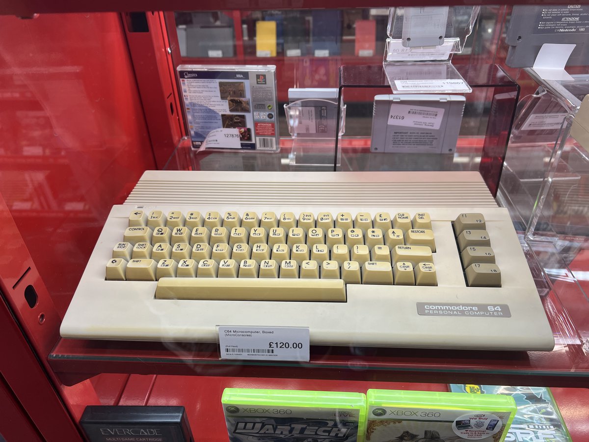 KariLawler's tweet photo. CEX now selling real/original Commodore 64s!!!😱 ... Looks like some poor member of staff, couldn't tell the difference between the modern Retro Games Ltd. "The C64" remake and took in a real one from the 80s🤣 https://t.co/fGTcmbMLjf