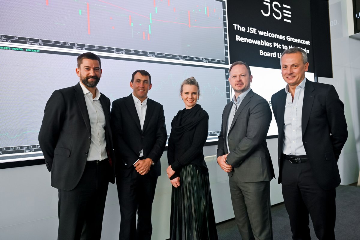JSE_Group's tweet photo. We are thrilled to celebrate Greencoat Renewables Plc’s transition to a dual primary listing on our Main Board today. Following its 2025 AltX debut, Greencoat Renewables has demonstrated strong progression, leveraging our enhanced framework for international listings and scaling its presence. This listing offers South African investors rand-denominated access to a diversified European portfolio, with enhanced liquidity and broader market participation. As the JSE, we continue to expand access to global investment opportunities while strengthening a dynamic, well-regulated marketplace. Read more: https://t.co/nInmd8mOFy and explore the listing journey here: https://t.co/dPNs7TCXJz