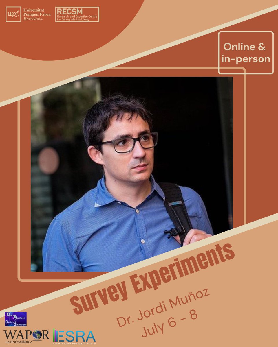 RECSM_UPF's tweet photo. Good #surveys don't happen by chance. That's why our Summer School offers courses on survey design, experimental methods, and comparative harmonization with @WiebkeKWeber, @jordimunozm, and @MartaKolcz.
Online &amp; on-site at @UPFBarcelona | June 29-July 17 
https://t.co/2dNbU6F2F8 https://t.co/u65CWAk6WN