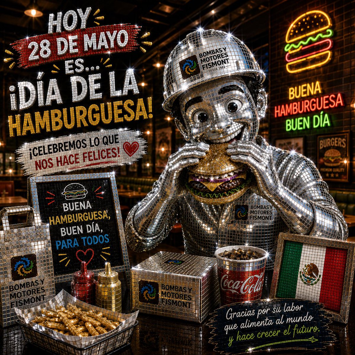 GRUPOFISMONT's tweet photo. 🍔🔥 ¡Hoy celebramos el Día de la Hamburguesa! 🔥🍔

#DíaDeLaHamburguesa #28DeMayo #Industria #TrabajoEnEquipo #México #Hamburguesas
#bombasymotoresfismont https://t.co/vPXAcqJs7n