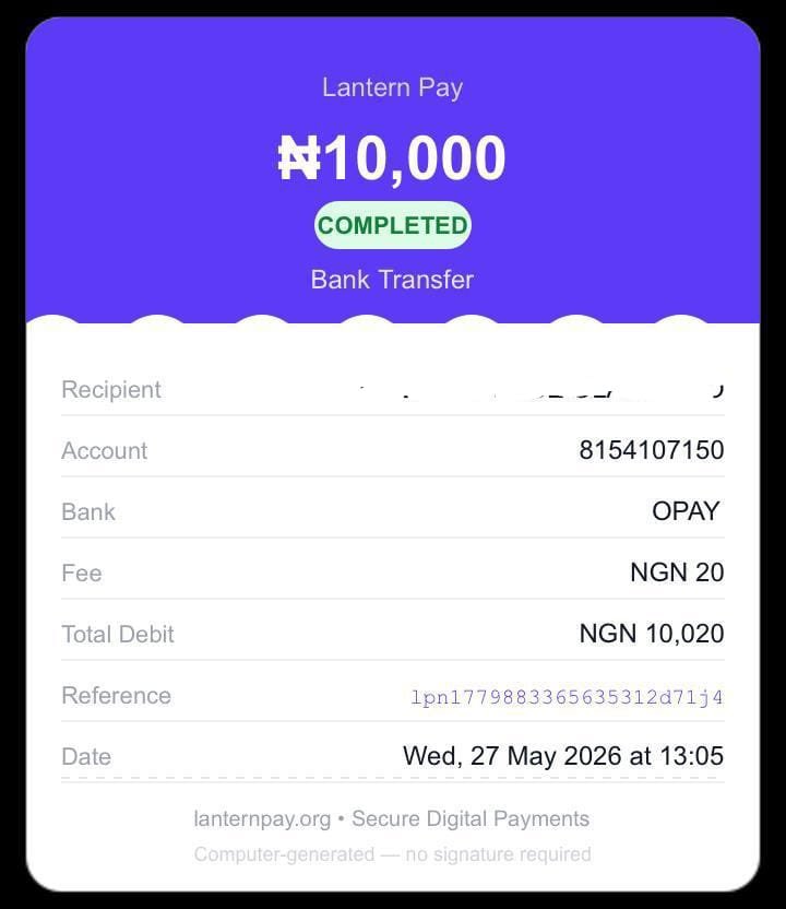 lanternpayorg's tweet photo. How it looks , when you make payment with your Lantern Pay  wallet 
-
Social Banking Simplified, Pay Bills , Send Money https://t.co/p9mq05hlix