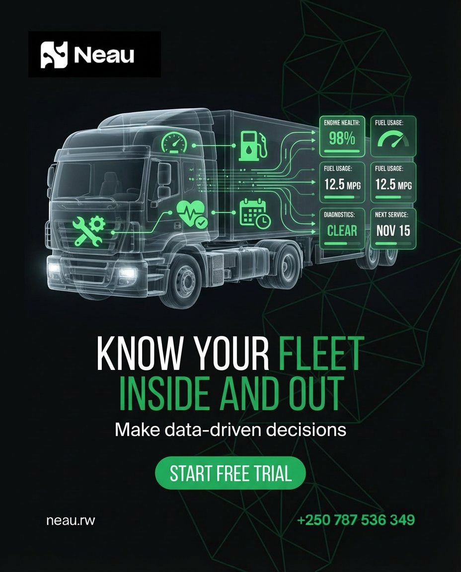 NeauRw's tweet photo. What's happening inside your fleet right now? With Neau's real-time telematics, you have complete visibility into every vehicle's performance anywhere, anytime.  #Telematics #FleetVisibility #Neau https://t.co/K0re8291Mc