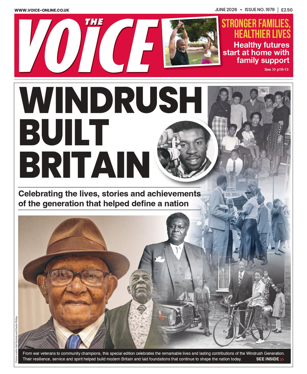 TheVoiceNews's tweet photo. 📷 OUT TODAY | SPECIAL WINDRUSH EDITION for June 2026!✨✨

Britain's only Black newspaper brings you this special 48-page issue celebrating the lives, legacies and lasting contributions of the Windrush generation that helped build this nation. 

This is history.    #windrush78   #juneissue 

📰Get your copy now:  https://t.co/eqby8hpZox