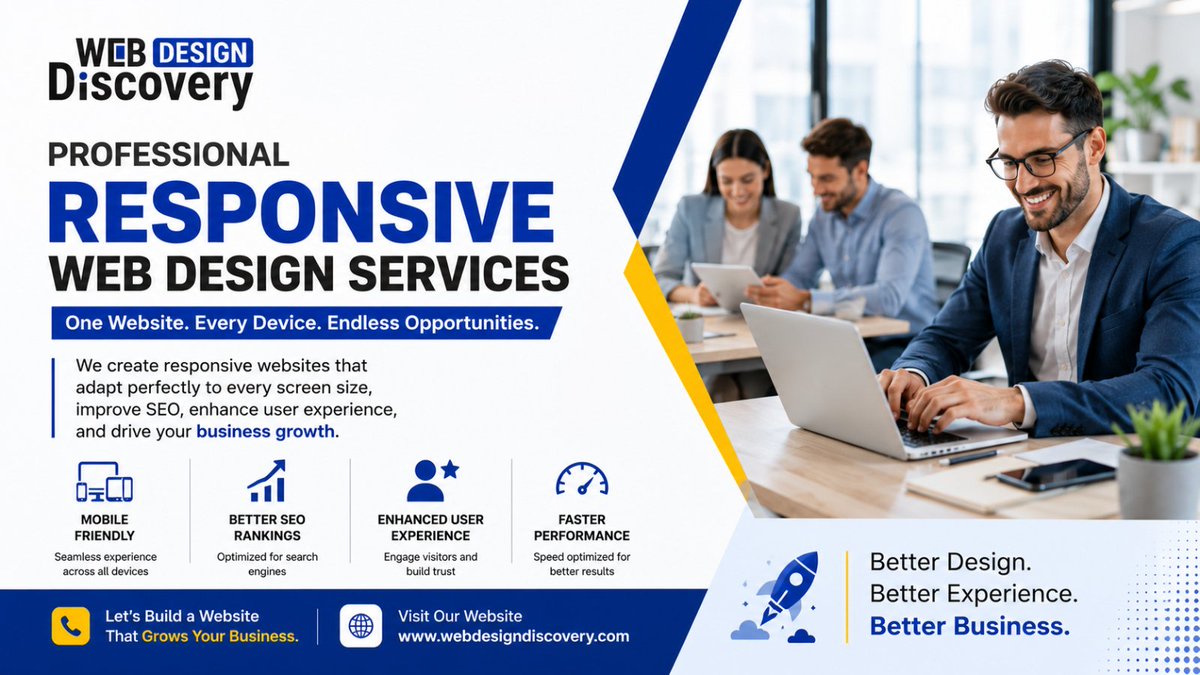 webdesigndiscov's tweet photo. Your customers are on mobile 📱
Is your website ready?
Responsive Web Design Services that improve SEO, speed, UX &amp; conversions across every device.

🌐 https://t.co/UBiZinNI2w

#ResponsiveWebDesign #WebDesignServices #SEO #WebDevelopment https://t.co/rPCZhAZkGx
