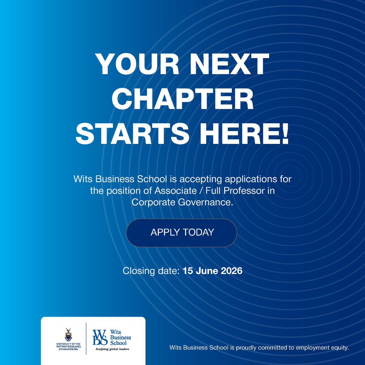 witsbschool's tweet photo. Wits Business School is inviting applications for the following positions: 

👤Associate Professor/Full Professor in Corporate Governance and Sustainability
👤 Operations Director 

Apply here 📌 https://t.co/QL1QVFVTY0 https://t.co/OTgscJfZ1u