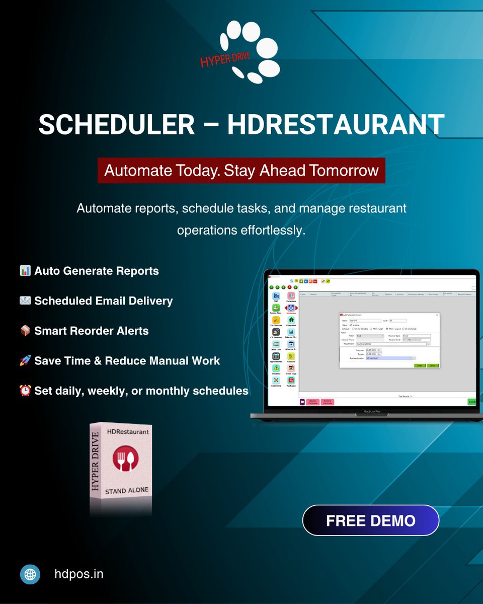 Hdpos_hd's tweet photo. Automate today. Stay ahead tomorrow with the HDRestaurant Scheduler. 🚀
#HDRestaurant #Scheduler #RestaurantPOS #BusinessAutomation #RestaurantManagement #HDPOS https://t.co/ZDZMQVi2sC