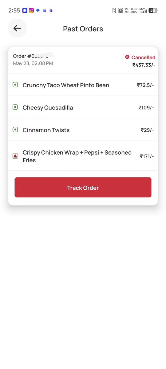 StarPorga's tweet photo. @tacobellindia I ordered from the taco bell app, order went through (this was at 2:04PM) But suddenly at 2:50PM it got cancelled saying no delivery partner. If this is the case stop taking order from the app itself. We have been waiting for food for almost 45 mins. https://t.co/1Xen7kMEUe