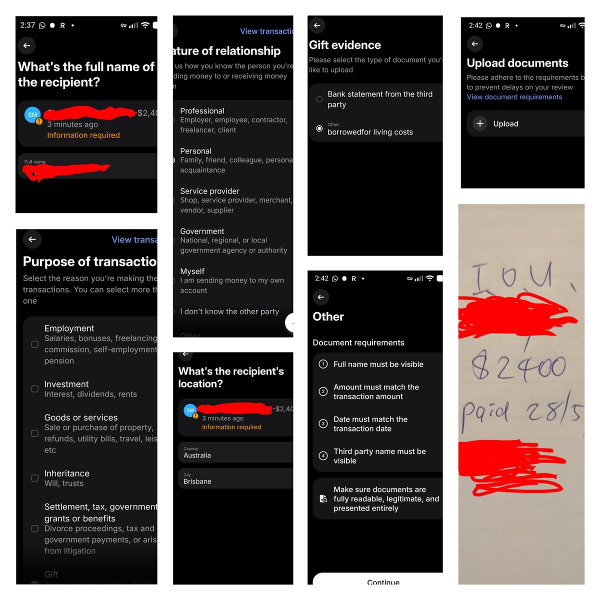 simbobaroo's tweet photo. Here's your edited post, ready to copy and paste:

---

Anyone else get this kind of crap when sending friends some money in Australia's fiat system? It's a mere $2400 ffs. Just trying to pay back a friend for borrowed money, but the government and banks make it a nightmare.

#Australia #BankingIssues #FiatSystem #GovernmentOverreach #SendMoney #FinancialFreedom #CryptoFix #DeFi