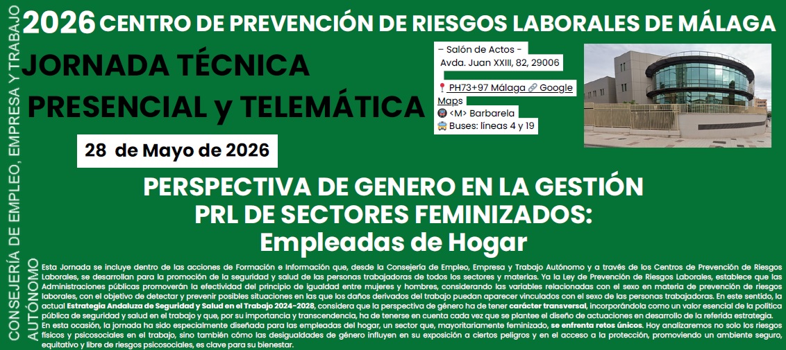 MalagaJuntaEE's tweet photo. Hoy celebramos una #jornada dedicada a la #PRL con perspectiva de #género en sectores feminizados, haciendo hincapié en las #empleadas de #hogar, cuyas tareas, riesgos y protección laboral han sido invisibilizados durante décadas. Lo comenta @carmenssierra_ en la inauguración. https://t.co/fREUYkq7JN