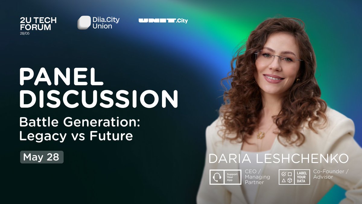 DariaLeschenko's tweet photo. Today, I’m speaking at 2U Tech Forum 2026, bringing together 2,000+ global investors, founders, and leaders.

Catch me at the Startup Stage for the «Battle Generation: Legacy vs Future» panel.

Join us → https://t.co/sq2fqzdvOv

See you there 🙌

#startup #tech https://t.co/pYKNh9CDEx