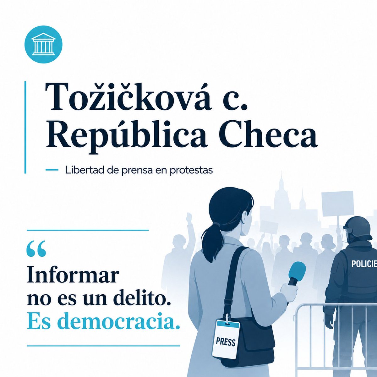 DDHHAbogados's tweet photo. Una periodista fue detenida mientras cubría una protesta ambiental en una mina de carbón.

El #TEDH condena a R. Checa: impedir que la prensa informe y documente la actuación policial vulnera la libertad de expresión.

#LibertadDePrensa #DDHH #Artículo10 https://t.co/RMi6yKNKlA