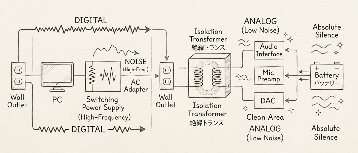 freq_s's tweet photo. オーディオの電源タップで「デジタル機材」と「アナログ機材」を混在させるのは絶対にNG。PCやデジタル機材が電源線に吐き出した強烈な高周波ノイズが、隣のアナログ機材にそのまま逆流して音を濁らせます。
https://t.co/nWuwCFhB5H
#電源
#アナログ
#スイッチング https://t.co/YksK2tFeHv