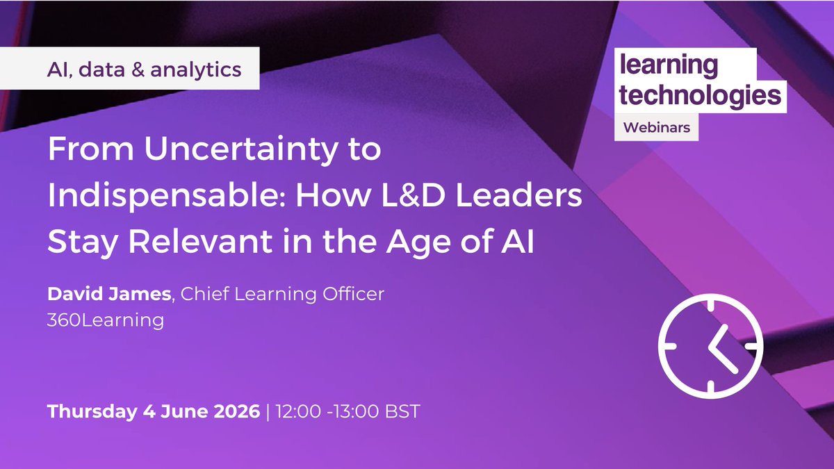 LearnTechUK's tweet photo. 🤖 AI creates opportunities for L&amp;D – but also a risk: that L&amp;D won't be needed to deliver them! #LTWebinars

How can we capitalise on the opportunity and limit the risk? Find out next week with @360Learning in our upcoming webinar.

Register for free 👉 https://t.co/frBf9b2KFL https://t.co/Q0dRQHyc9E