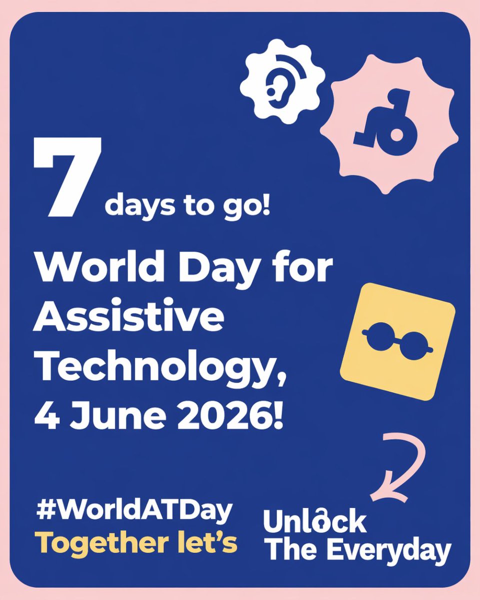 Unlock_Everyday's tweet photo. 📢 One week to go until #WorldATDay on 4 June! 🦽🦻👓📱🦿
Join the global call to improve access to #AssistiveTechnology and help #UnlockTheEveryday for everyone.
Download the social media toolkit:
https://t.co/GCO2In8N9i
#MeAndMyAT #ATChangesLives https://t.co/oHKfddDJcT