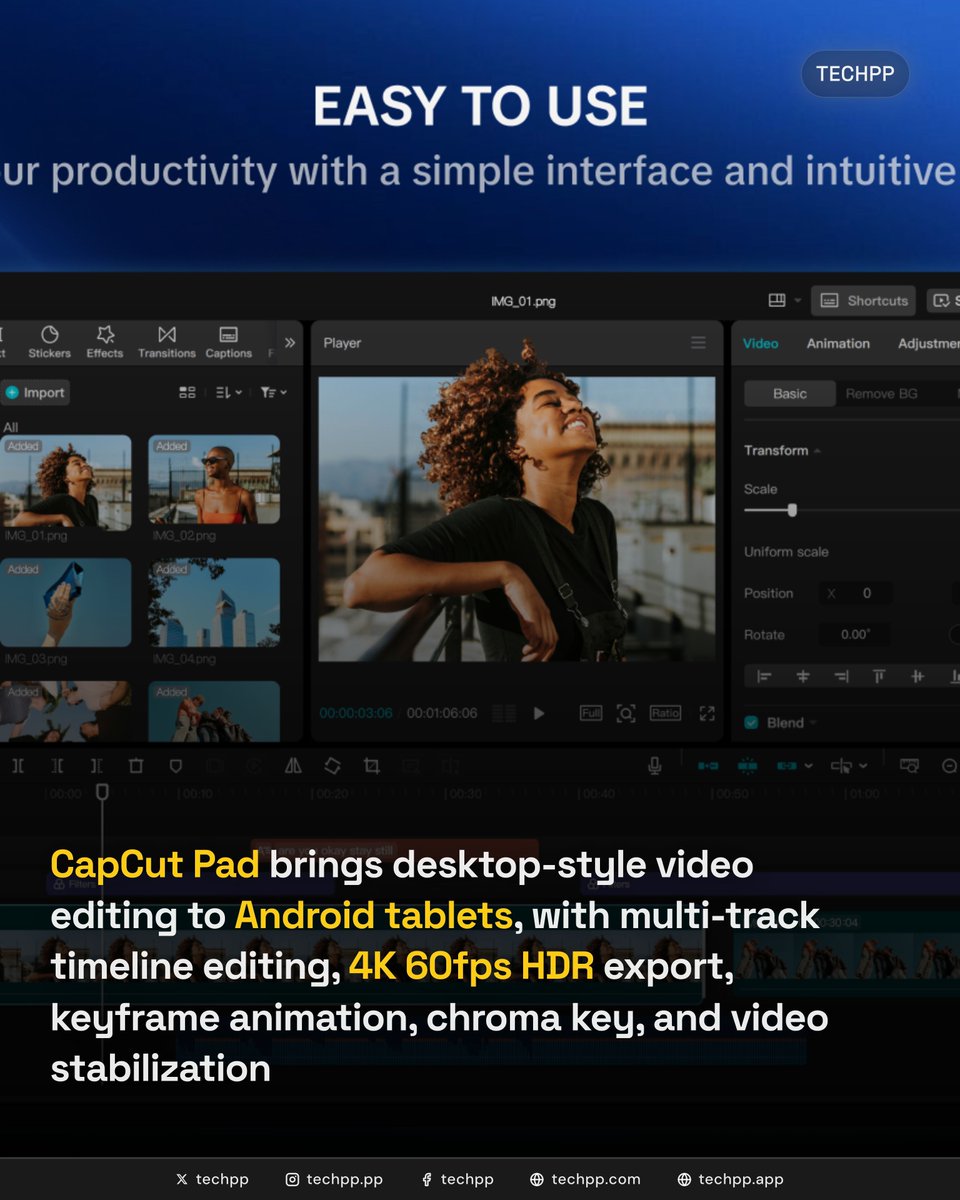 techpp's tweet photo. CapCut Pad brings desktop-style video editing to Android tablets, with multi-track timeline editing, 4K 60fps HDR export, keyframe animation, chroma key, and video stabilization
#Android #CapCut #Pad #HDR #CapCutPad #AndroidTablets #VideoEditing #Creators #TechNews https://t.co/3x2CDzwNKm