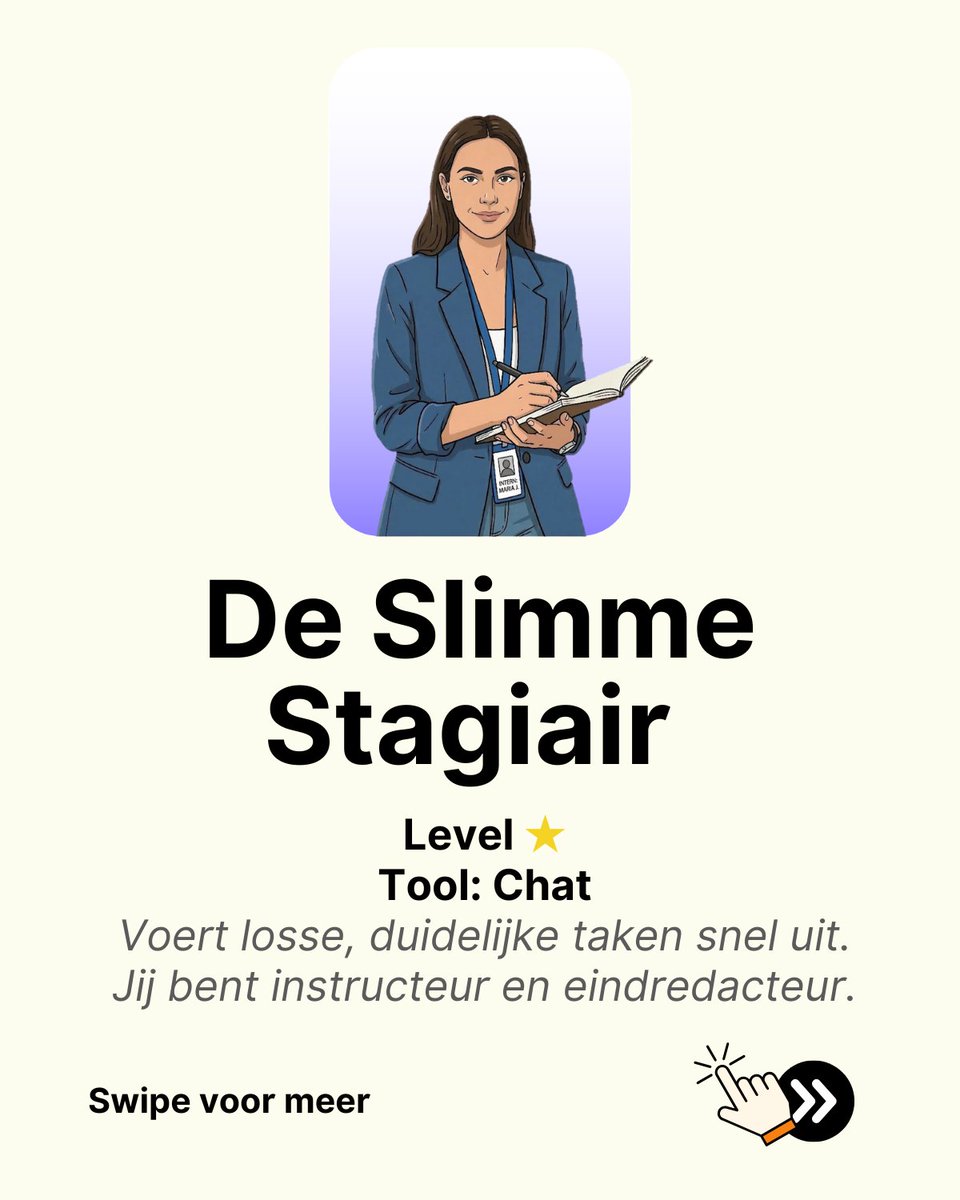 mvdorp's tweet photo. AI is geen tool,... het is een werkwijze!
Drie 'collega's', drie niveaus, drie rollen voor jou: 
★ Stagiair → jij instrueert 
★★ Assistent → jij regisseert
★★★ Specialist → jij geeft opdracht
Bij welke werk jij vooral? https://t.co/g119A9krlb