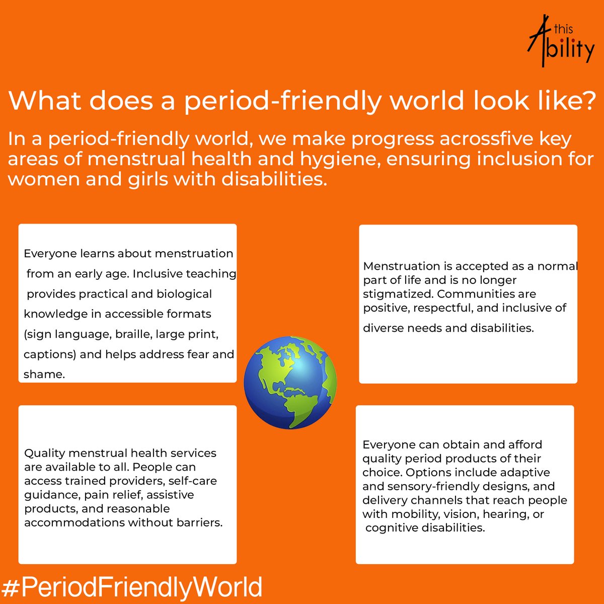 this_ability_ke's tweet photo. Let’s normalise #menstruation. Make services accessible for #women &amp; #girls with #disabilities. Ensure affordable, sensory-friendly products. Build communities of dignity &amp; inclusion.

#PeriodFriendlyWorld #MenstrualHygieneDay https://t.co/vr9WQrgFj9