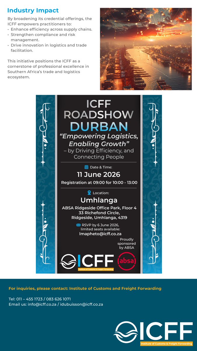 IcffInfo's tweet photo. ICFF Weekly Connect | ICFF is proud to announce the launch of our new professional designations in Supply Chain Management.

Together, we are building the future of trade, logistics and supply chain excellence.

#SCM #Logistics #FreightForwarding #Customs  #TradeFacilitation https://t.co/2MEsHvnrQb