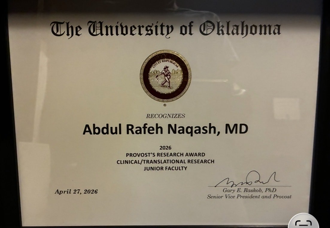 thenasheffect's tweet photo. Very thankful to @OUCollegeofMed @GaryRaskob @OU_President for the 2026 Junior Faculty Provost Award in clinical and translational research. @StephensonCC. Credit to all the mentors, collaborators  mentees and peers who have made this possible. https://t.co/C9PeMmPXRY