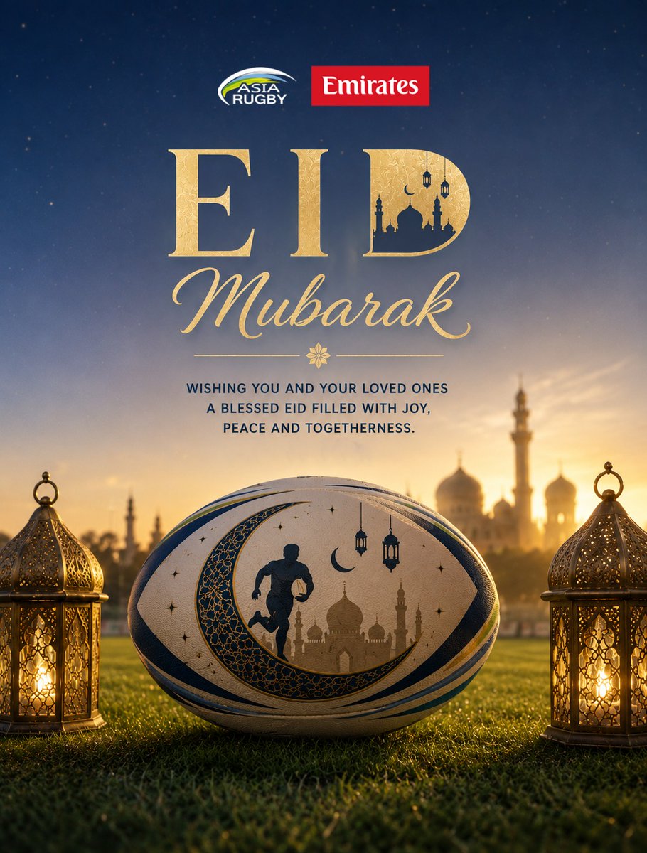 asiarugby's tweet photo. Warmest wishes for a blessed, joyful, and peaceful Eid from all of us at Asia Rugby 🌙✨

May this special occasion bring happiness, unity, and prosperity to you and your loved ones. Eid Mubarak!

#AsiaRugby https://t.co/0vjZ6MGr3d