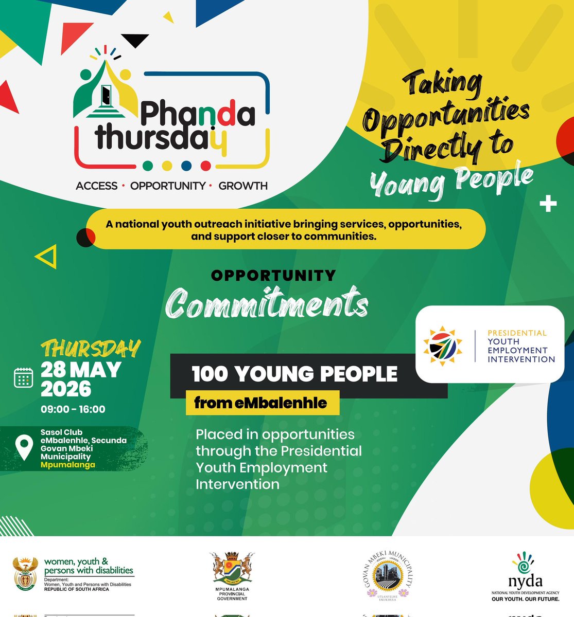 NYDARSA's tweet photo. 100 young people at #PhandaThursday from eMbalenhle are to be connected to life-changing opportunities through the Presidential Youth Employment Intervention as part of the NYDA's Opportunity Commitments.
#PhandaThursday #YouthEmpowerment #PYEI #NYDA #OpportunitiesForYouth #AccessOpportunityGrowth #YouthDevelopment #MpumalangaYouth #EmploymentOpportunities #FutureReady #TakingOpportunitiesToYoungPeople