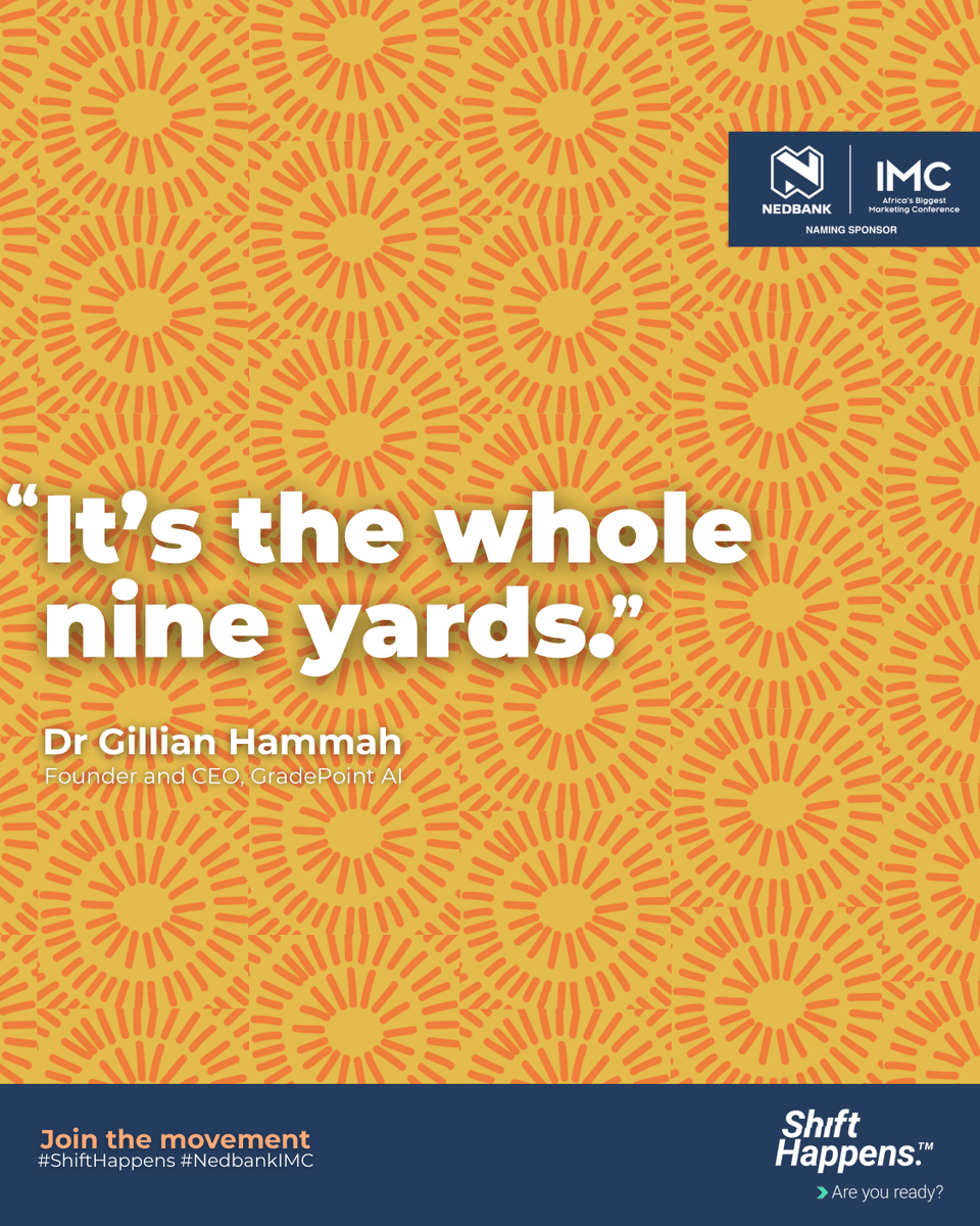 IMCConf's tweet photo. When it all comes together, you feel it. 

Dr Gillian Hammah (GradePoint AI, ) on the energy and engagement of the Nedbank IMC.

Watch the highlights: https://t.co/KxrnuAPqHd

17 Sept | JHB | Online 
Book: https://t.co/DM2TUpl5gI

#NedbankIMC2026 #ShiftHappens #Experience https://t.co/A0xubrMUco