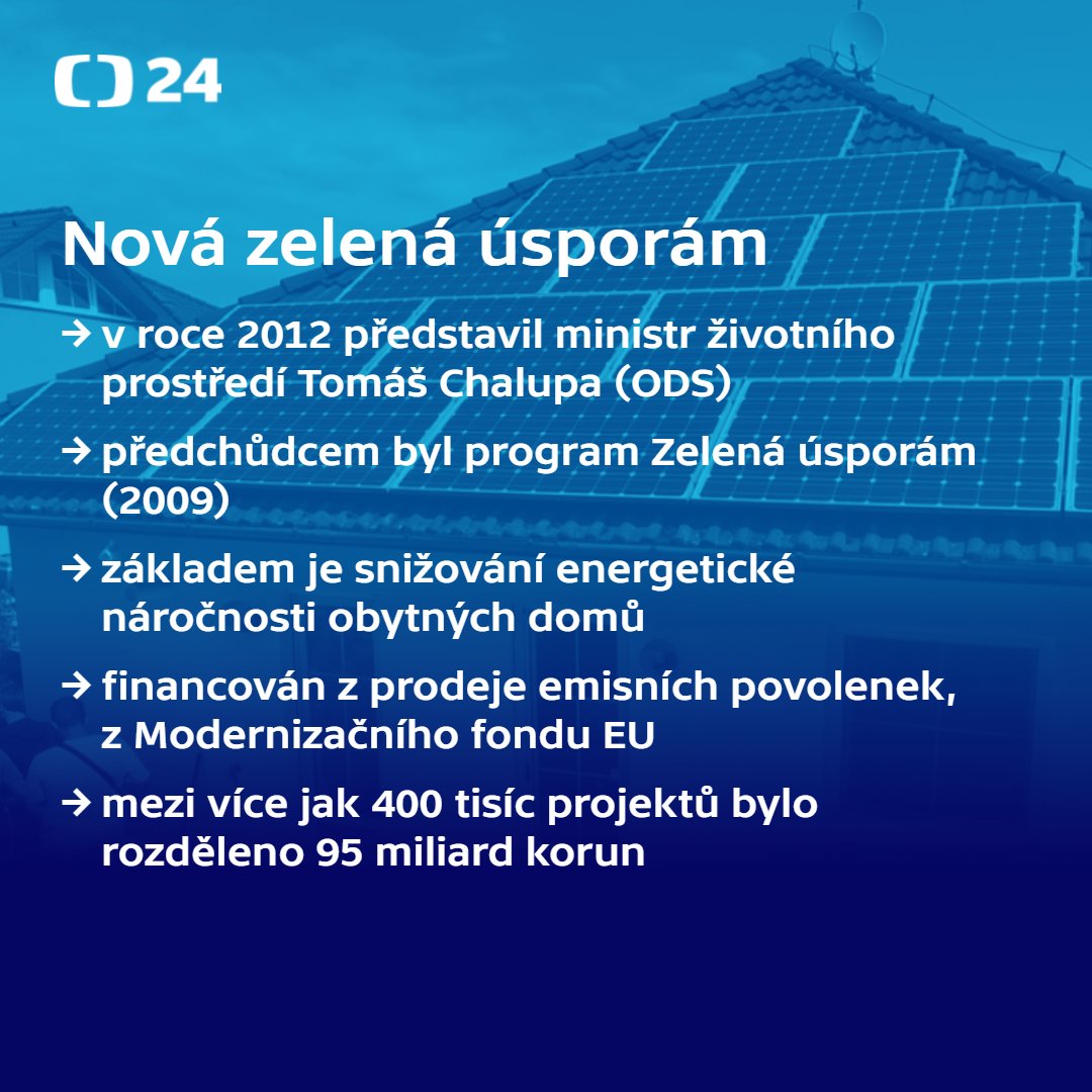 90ct24's tweet photo. 1/2
90' ČT24 od 20:07: Nové podmínky pro čerpání peněz 👇 
Představí je dnes premiér Andrej Babiš a ministr životního prostředí Igor Červený (Motoristé)

Stát chce přestat dotovat energeticky úsporné přestavby, ale zajistit zájemcům bezúročný úvěr. https://t.co/CmLtE2wJSk