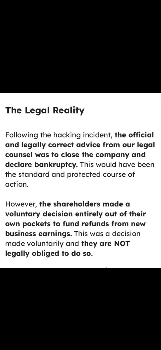 Frankixdc's tweet photo. If refunds were supposedly funded voluntarily by “shareholders” and not by legal obligation of Globiance itself, what exactly are users being asked to rate here?
The shareholders?
The refund process?
Globiance as a company?
Communication and transparency?
Also, if “shareholders” are the ones funding refunds, why is there no direct communication or explanation from them to the affected community?
Globiance also stated that legal advice allegedly recommended closure and bankruptcy, yet operations continued. This naturally raises questions about the legal structure, funding mechanism, and oversight behind this alternative path.

If refunds are framed as the goodwill of shareholders, why should this automatically translate into a positive review of Globiance?

These do not necessarily seem like the same thing.