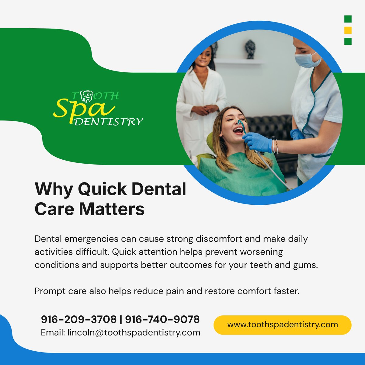 toothspadent's tweet photo. Delaying urgent dental needs can lead to more discomfort over time. 🦷⚡ We focus on fast attention that helps protect your smile and ease daily struggles. 💙 

#LincolnCA #DentalCareServices #EmergencyCare #OralHealth #QuickRelief https://t.co/HqKUHzJnFl