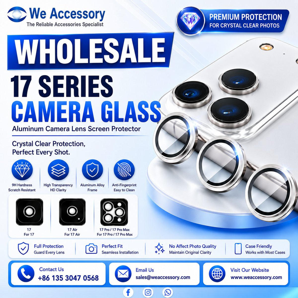 weaccessory's tweet photo. Protect every shot with premium clarity and durability.✨
We Accessory 17 Series Camera Glass delivers crystal-clear protection, scratch resistance, anti-fingerprint coating, and a perfect fit for every lens.

#CameraGlass #iPhone17Series #LensProtector #MobileAccessories https://t.co/Hy0Ucz4Pqu
