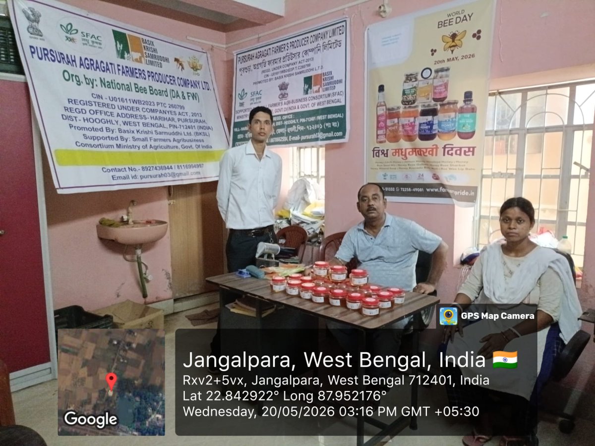 BasixKrishi's tweet photo. 2 FPOs (Pursurah &amp; Vikdas) of West Bengal organized “World Bee Day” on 20.05.2026 supported by @NationlBeeBoard &amp; facilitated by @BasixKrishi to promote awareness on bees, beekeeping &amp; livelihood enhancement of rural communities. @sfacindia @AgriGoI https://t.co/ExmEPdeaJe