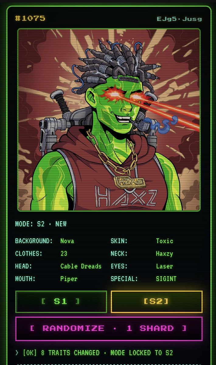 Samarugues's tweet photo. Have you tried Haxz's randomize option? It's simply amazing, it feels like minting all over again. Great work, @voltersolana @Haxz_xyz https://t.co/e3sPQO9BXI