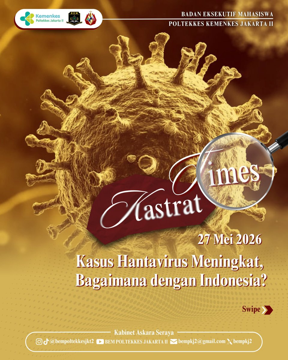 bempkj2's tweet photo. [𝐊𝐀𝐒𝐓𝐑𝐀𝐓 𝐓𝐈𝐌𝐄𝐒]

Munculnya kasus Hantavirus mengingatkan bahwa kesehatan masyarakat dipengaruhi banyak hal, bukan hanya pelayanan medis semata saja.
________________________
#HANTAVIRUS
#KASTRATTIMES
#HIDUPMAHASISWA
#ASKARASERAYA
#BEMPOLTEKKESJKT2 https://t.co/tSk8RS5TSZ