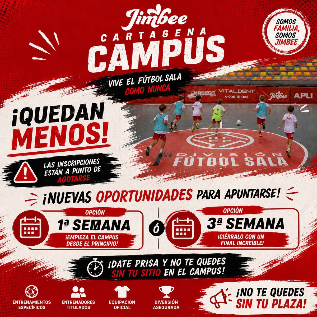 CanteraJimbee's tweet photo. 🚨 ¡QUEDA NADA PARA EL CAMPUS DE VERANO DEL JIMBEE CARTAGENA! 🔥⚽

Las inscripciones están a punto de agotarse, aún estás a tiempo de vivir una experiencia única 🏆❤️

👉 ¡NUEVAS OPORTUNIDADES!
✅ Opción de inscripción para la 1ª semana
✅ Opción de inscripción para la 3ª semana https://t.co/1KJoUTfQhW