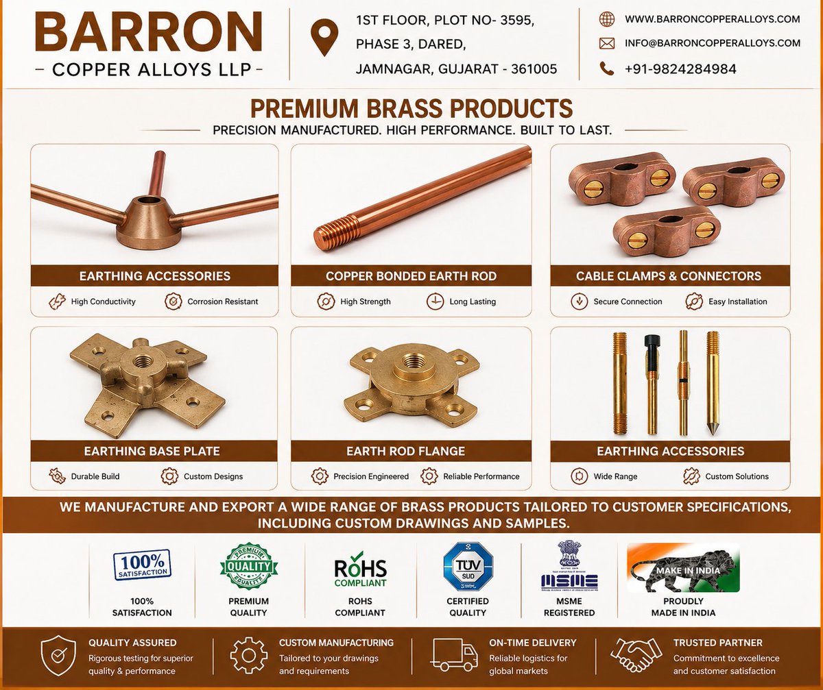 barroncopperllp's tweet photo. To order now,
contact me. 9375084984 | 9824284984 Info@barroncopperalloys.com
https://t.co/Ocyfoszjto #barroncopperalloys #earthingparts #grounding #earthingaccessories #manufacturers #earthingsystemmaterials #exporters #india #CopperEarthCoupling #earthingrod #earthingparts https://t.co/hhzgXU3D8d