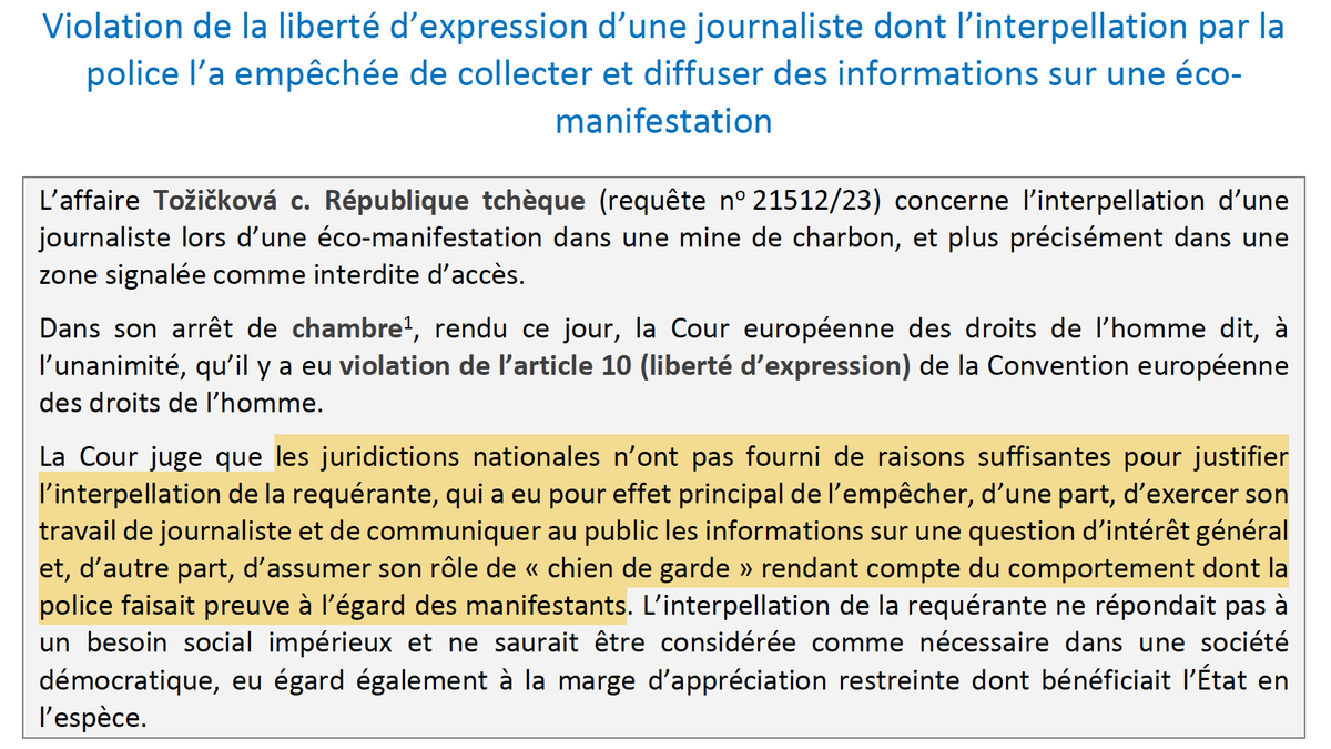 N_Hervieu's tweet photo. Liberté de la presse : L'interpellation d'un journaliste qui couvrait une éco-manifestation viole la CEDH.

Car en l'arrêtant, la police l'a empêché d’exercer son travail &amp; sa mission de journaliste.

A savoir rendre compte du comportement de la police envers les manifestants. https://t.co/CtBwBOYOL4