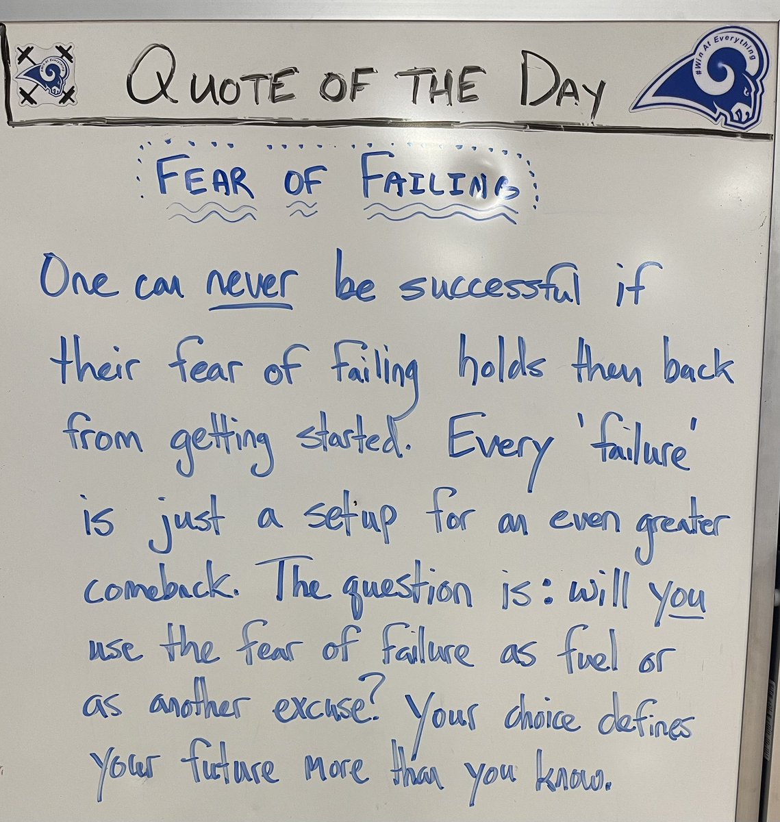 CoachRayO3313's tweet photo. Never let the fear failing hold you back from something great! Fear is natural and failure is inevitable. The key is to use your fear as fuel🔥that will spark something great🧨💥 https://t.co/9EVuXqWv1L