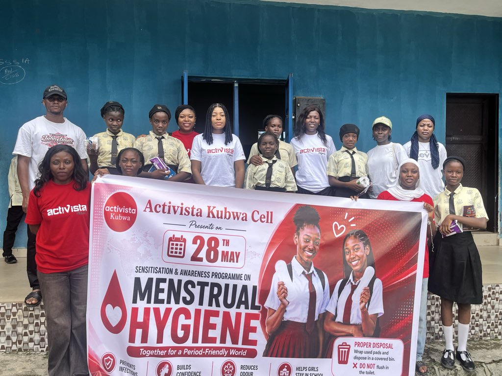 Activista_Kubwa's tweet photo. Today, Activista Kubwa Cell commemorated Menstrual Hygiene Day with a sensitization session at Total Child Model School, educating young girls on proper menstrual hygiene, breaking stigma, and promoting confidence and dignity. https://t.co/CYaGoIcJa6