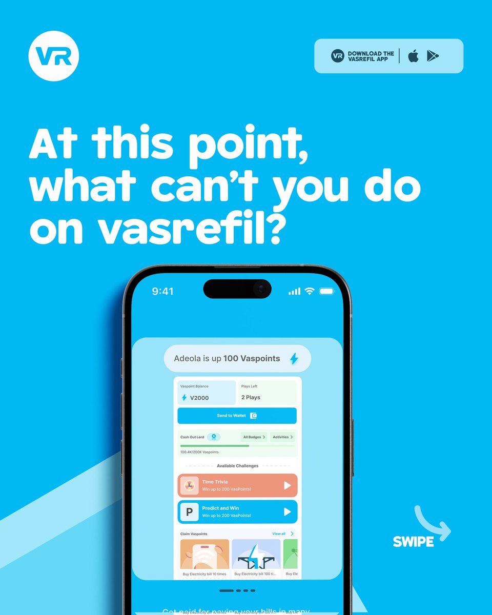 vasrefil's tweet photo. With Vasrefil, there’s almost nothing you can;t do.

Airtime, bills, school fees, and even games.

This is not your everyday utility app.

Download Vasrefil now to get started https://t.co/kwmUTBNOk1