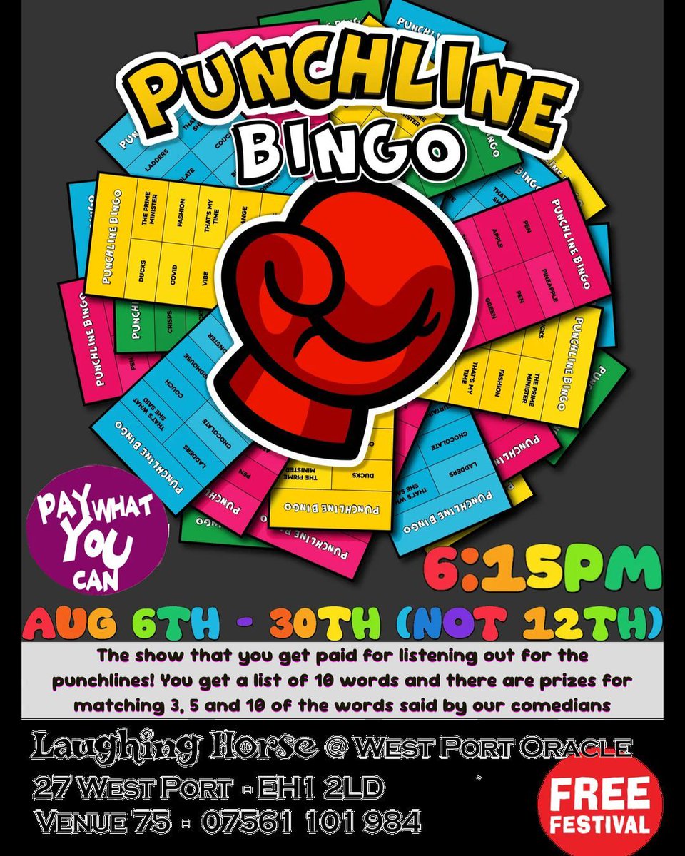 imacpun's tweet photo. Looking for the best way to spend an hour in Edinburgh this August? Whether you want to win prizes at Punchline Bingo or judge a live pun battle, I've got you covered.
Secure your tickets in bio
#Edinburgh #ThisIsEdinburgh #HiddenEdinburgh #VisitEdinburgh #EdinburghFestival https://t.co/L1fbj18R9F