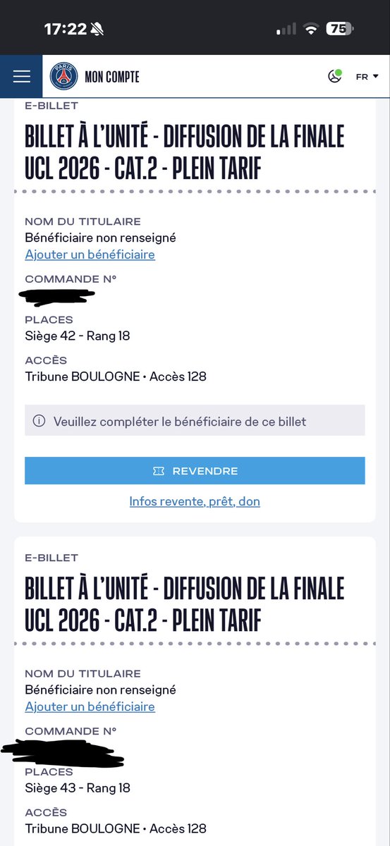faresz8_'s tweet photo. Je vends 2 places pour la finale UCL 2026 au Parc des Princes ⚽️🏆
📍 Tribune BOULOGNE
📅 30 mai 2026 – 18h
🎟️ 2 places côte à côte
✅ Billets officiels PSG
#psg #billeterie #watchparty #ldc #paris
#final #FootballTickets #foot https://t.co/6ZM0Lc91Mi