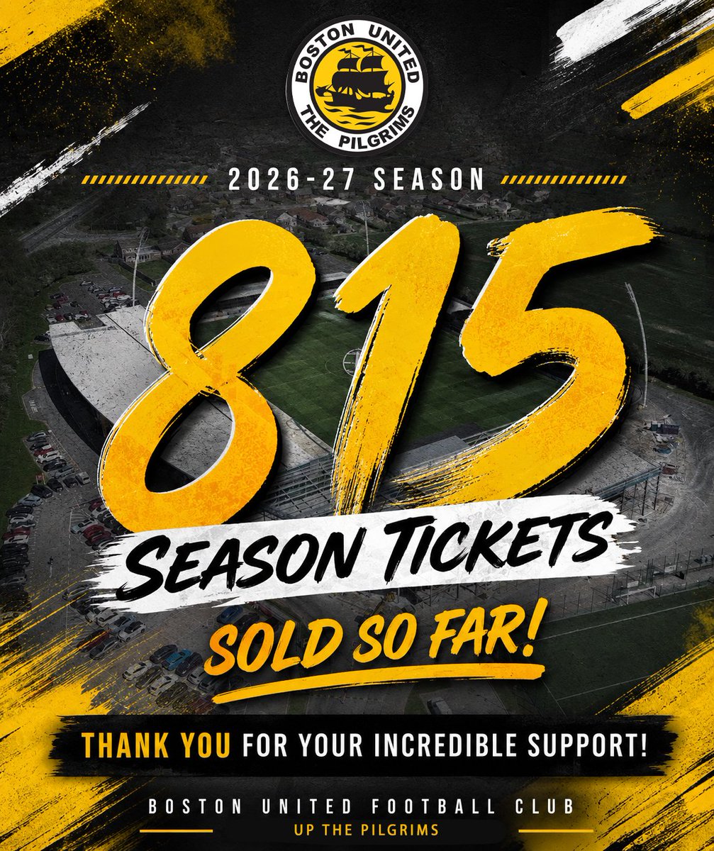 bostonunited's tweet photo. 🎟️ 815 season tickets so far - thank you for your incredible support, Pilgrims! 

The earlybird discount is available until 12am on Sunday 31st May, offering fans the most cost effective way to support the Pilgrims. We also have a variety of Family Discounts available on season tickets (automatically applied at checkout).

Purchase your season ticket
📲 Online at https://t.co/ONsuGaDGLH
📞 Call 01205 364406
🏟️ Pop in to the stadium ticket office