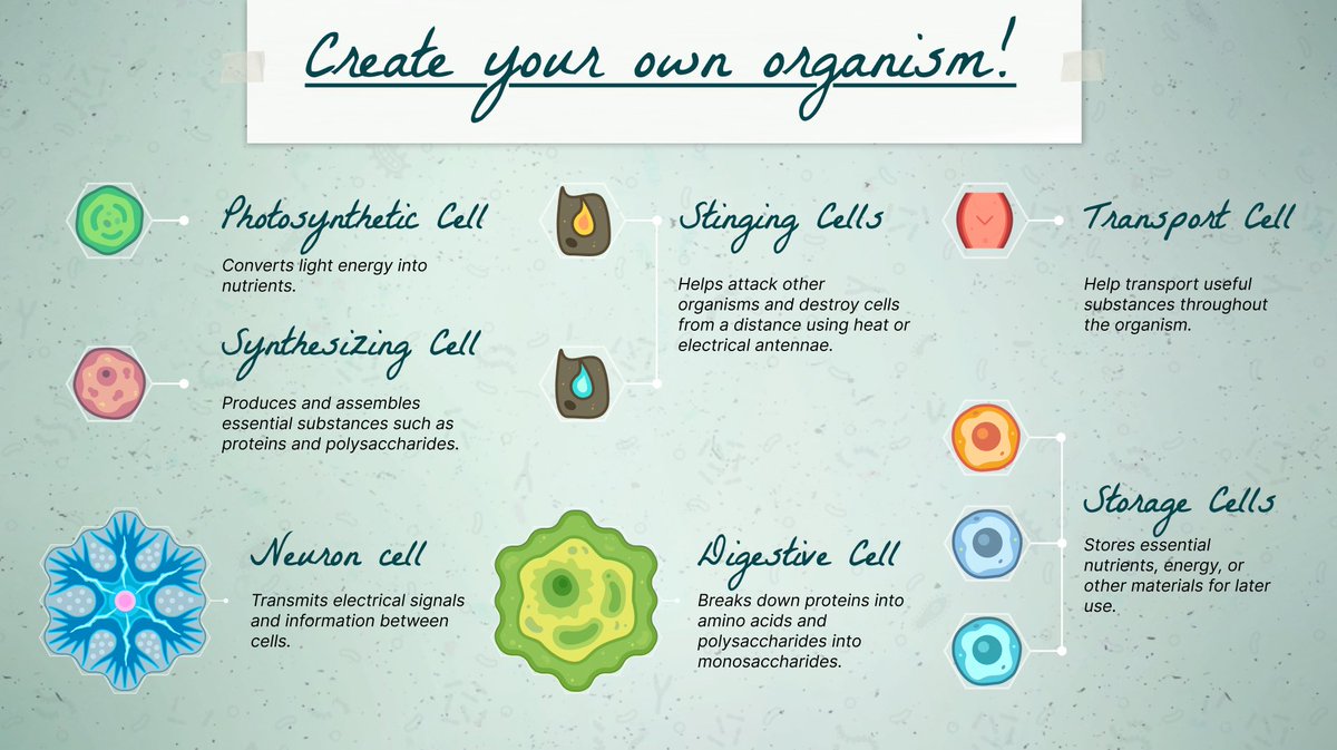 RomanchikovB's tweet photo. @IndieBandits Thanks @IndieBandits for having this thread! 
I love to share new cells design of my biology-inspired game – #Bioneers 🦠🎮
This is a good visual of different types of cells and their unique features in the game! 

#indiegame #gamedev #biology #Steam https://t.co/qaAV7C2rve