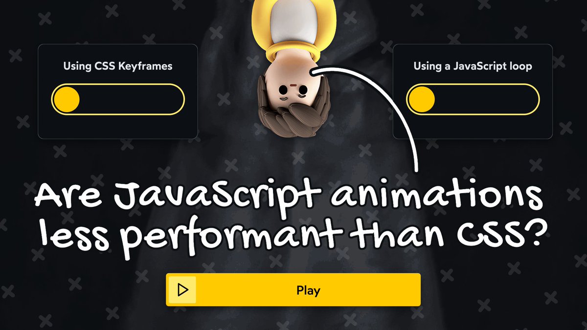 webstandardsdev's tweet photo. CSS vs. JavaScript animations. Josh Comeau shows CSS and the Motion library stay smooth when the main thread is busy, while JS and the GSAP library freeze. Use native CSS when you can, and reach for JS only for what CSS can’t do. #animation #performance

https://t.co/DRuGoIohiy https://t.co/9K8YX6geue