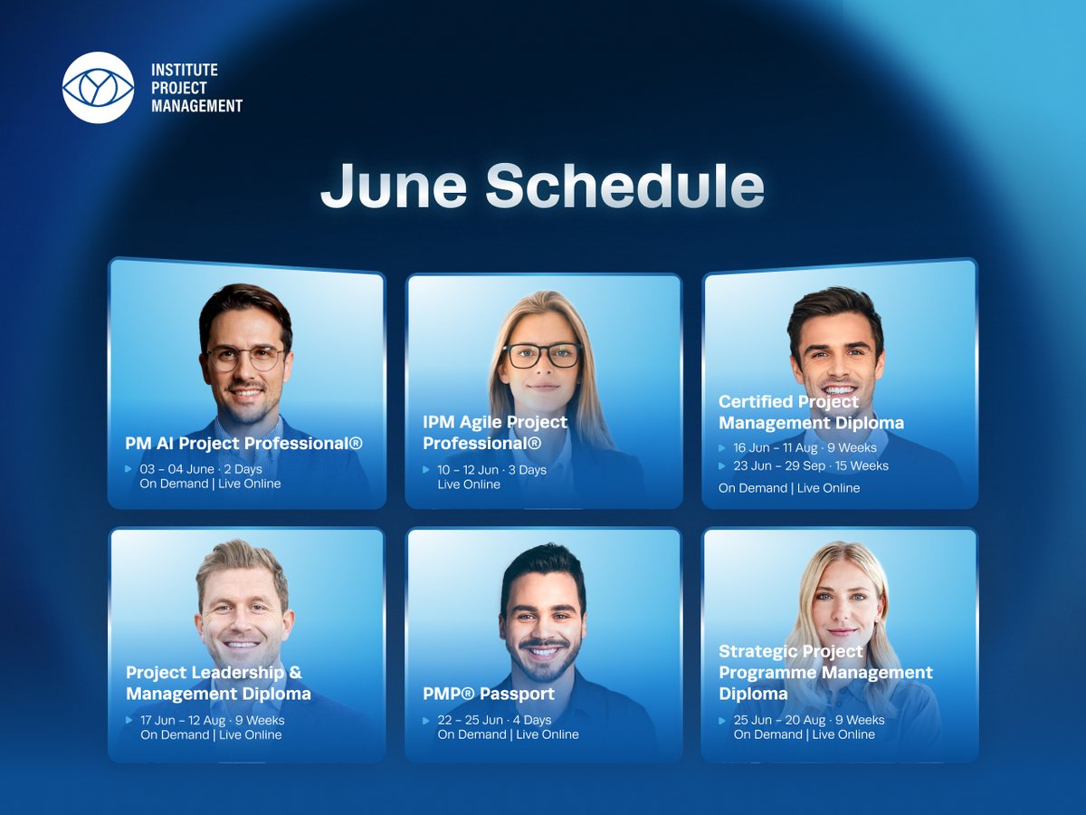 ProjectMgmtInst's tweet photo. Continue building your project management capability with our June course schedule. Designed for professionals at different stages of their careers, our courses support practical skill development and long-term professional growth. Explore now: https://t.co/UXoBZHqovx https://t.co/68ty0CeD37