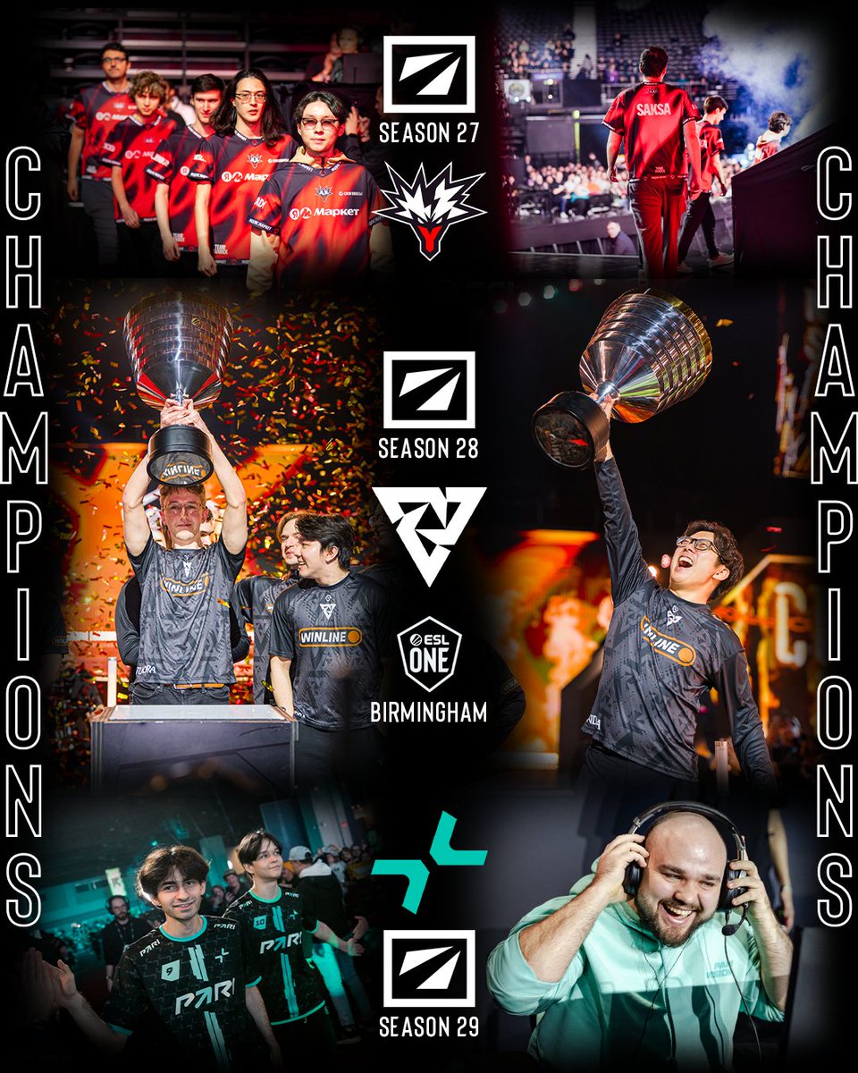 ESLDota2's tweet photo. What a season it's been! 

With all eyes now on the Esports World Cup, let's take a moment to celebrate our #ESLProTour winners; Team Yandex, @TundraEsports and @parivisiongg! 👏 

#dota #dota2 https://t.co/7d0wexXkah