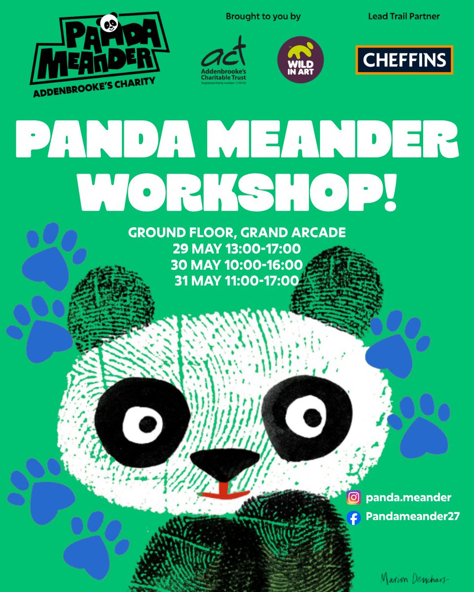 ACTcharity's tweet photo. 🌟 Join us this weekend for the Panda Meander workshop at Grand Arcade, Cambridge! Meet our team, get creative &amp; learn how to get involved! 🐼✨ #PandaMeander #Cambridge2027 🖌️ Follow us for updates! 👉 https://t.co/XA8gHNDibr https://t.co/MLRm03w58D