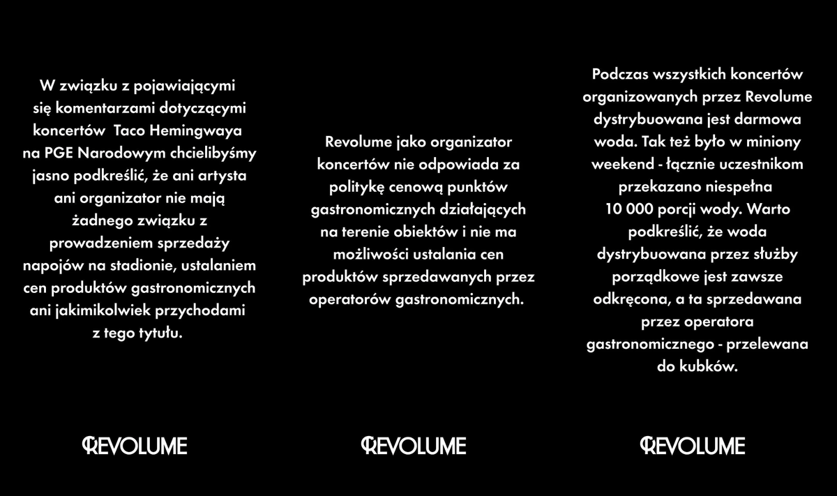 HibHobXD's tweet photo. Oświadczenie Revolume dotyczące koncertu Taco Hemingwaya na PGE Narodowym(woda) https://t.co/OSjtN7iU1L