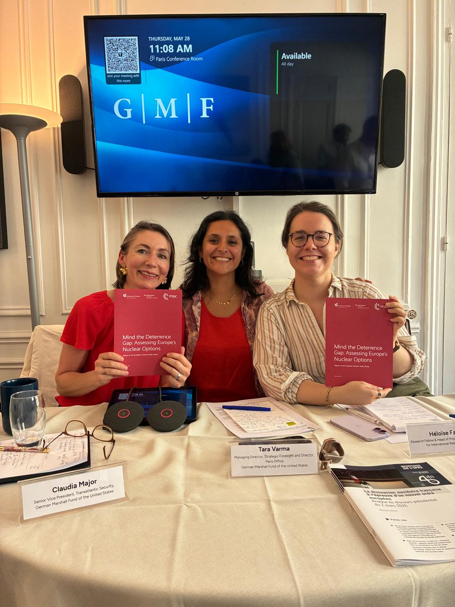 HFayet's tweet photo. Ravie d'avoir retrouvé ma "nuclear partner in crime" @ClaudMajor pour une discussion très stimulante au @gmfus Paris sur la dissuasion nucléaire en Europe et la contribution française de la "dissuasion avancée", sous la houlette bienveillante de @tara_varma ! https://t.co/HCBed8zlqI