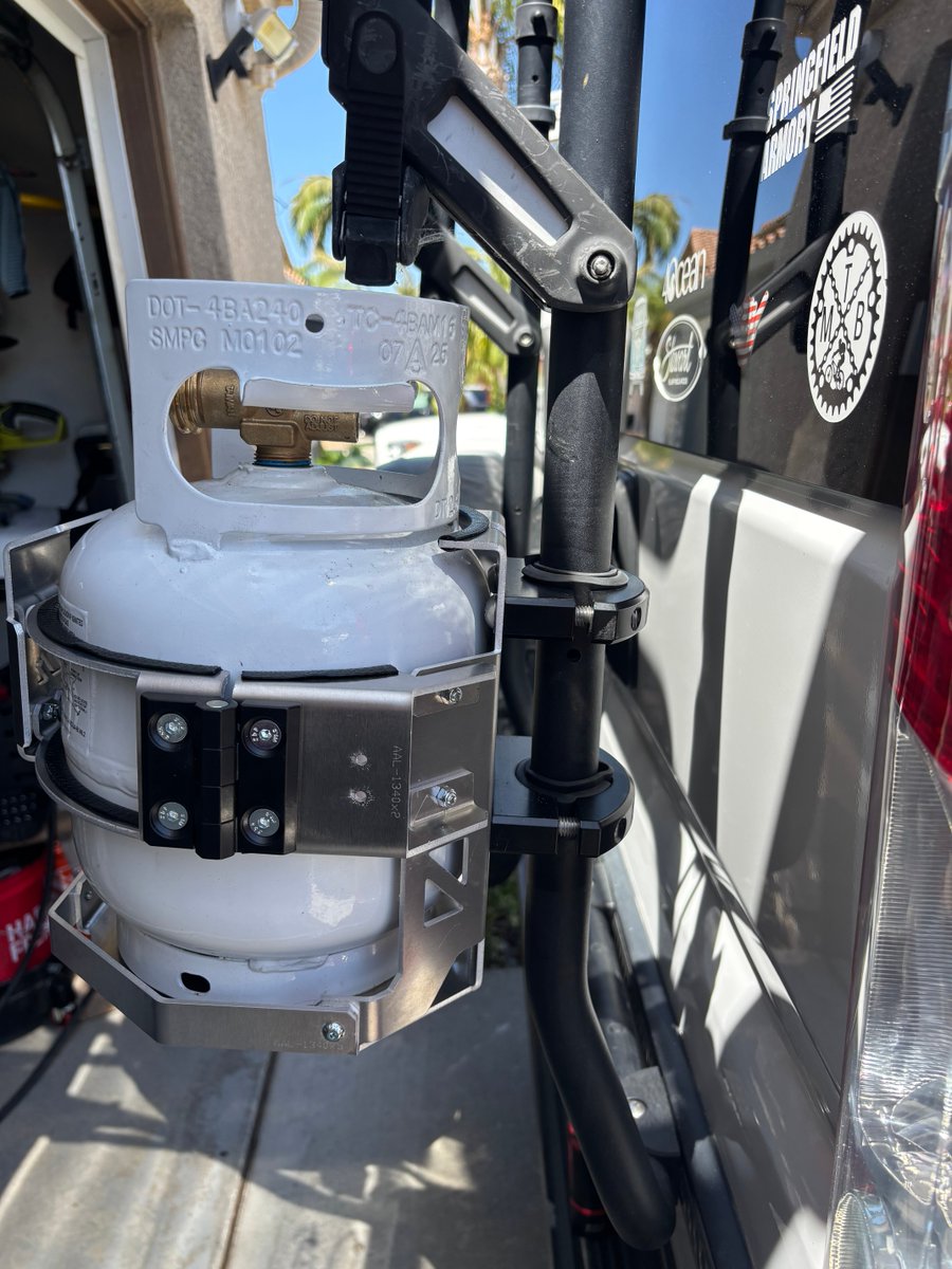 GoAdventureLab's tweet photo. 5LB Propane tank mount in action, mounted on the back of this van. We love seeing the products in use and people taking on their adventures. 💪

#adventurelab #tankmount #propane #innovationforexploration https://t.co/3skgleL2Ic